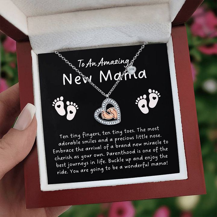 Ten Tiny Fingers, Ten Tiny Toes Baby Feet Heart Necklace For New Mama product image (1)