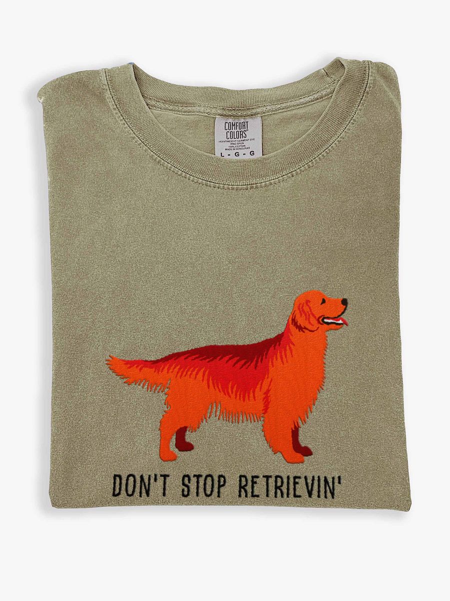 Don't Stop Retrievin' T-Shirt(Embroidered) of a Golden Retriever(Red) product image (1)