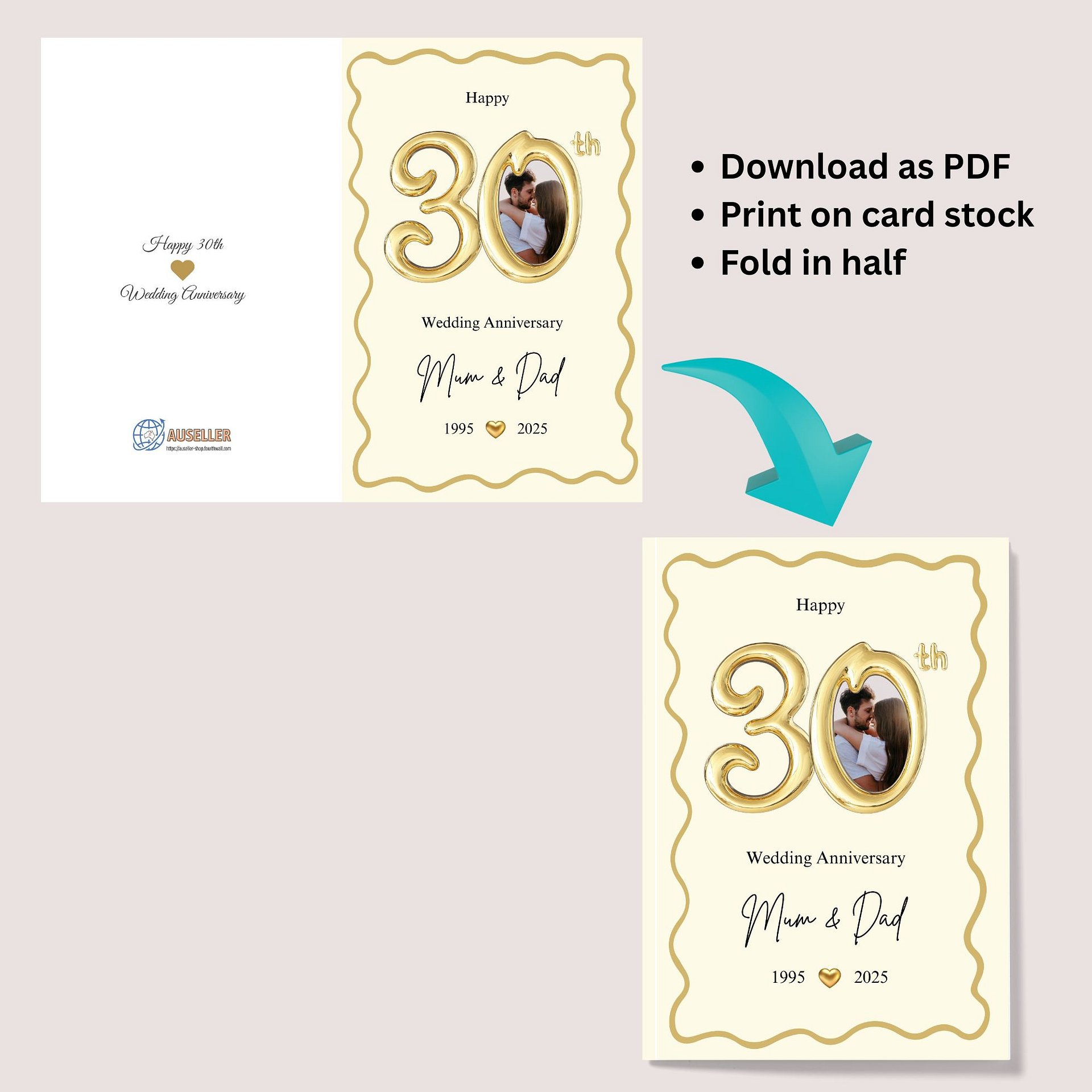Gold Balloon-style 30th Year Wedding Anniversary Photo Card Template product image (8)
