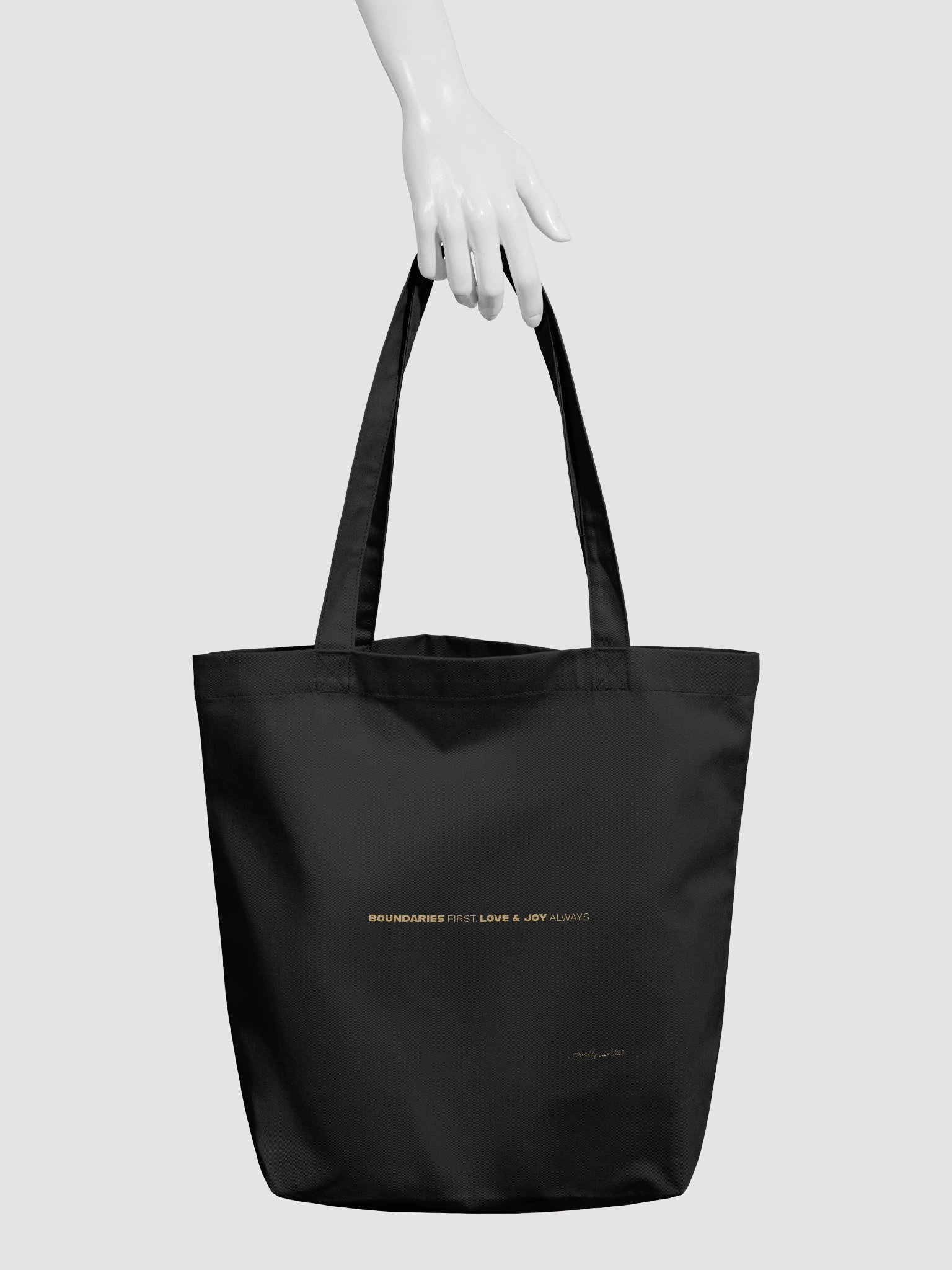 Soully Mine- GOLD PRINT Boundaries First. Love & Joy Always Tote Bag in Black product image (3)