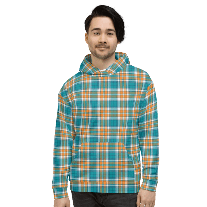 Turquoise and Orange Sporty Plaid Hoodie product image (2)