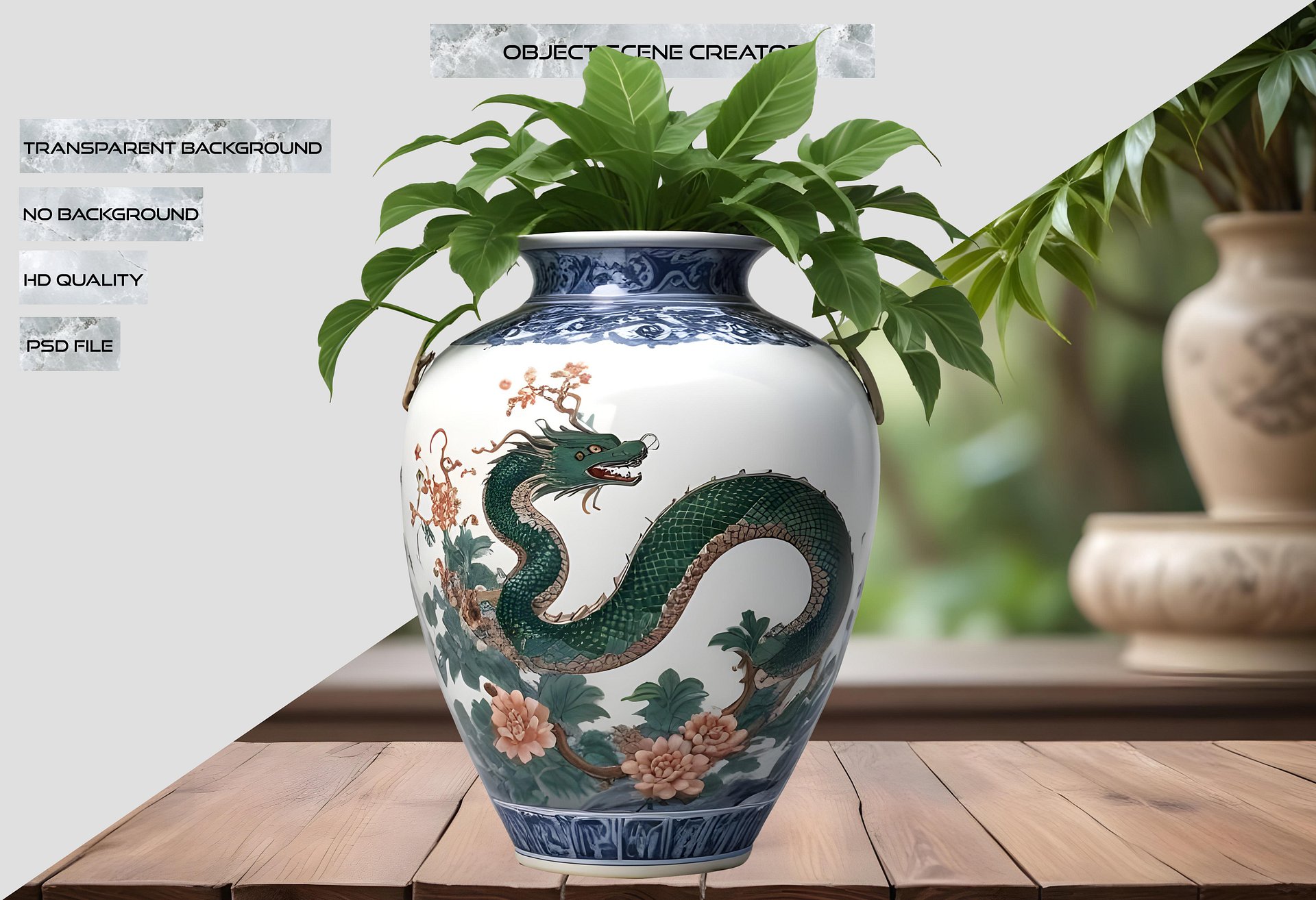 Chinese Art – Green Dragon Vase Illustration for Creative Projects PNG product image (2)