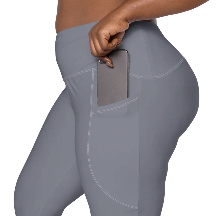 Plain Cool Medium Gray Light Summer Women's High Waisted Premium Crossover Leggings with Pockets by Treasure Pie product image (9)