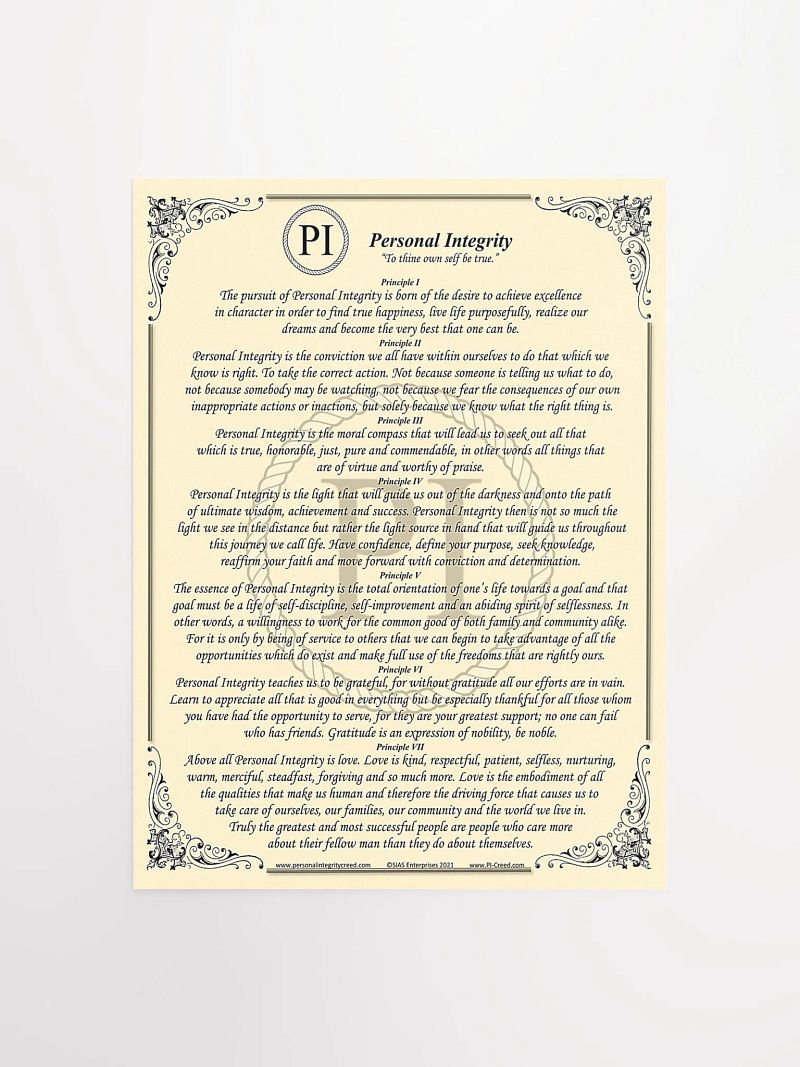 Personal Integrity Creed Poster 12"x16"