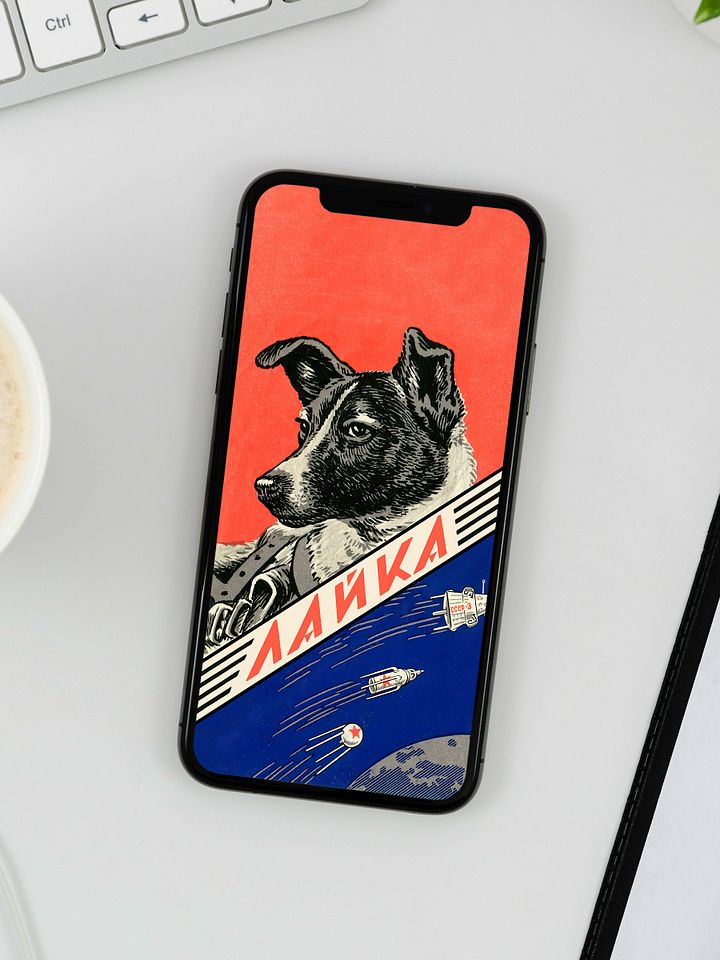 Phone Wallpaper: Laika, first space dog, USSR / Soviet vintage space poster — Instant digital download, mobile wallpaper, Laika wallpaper product image (2)