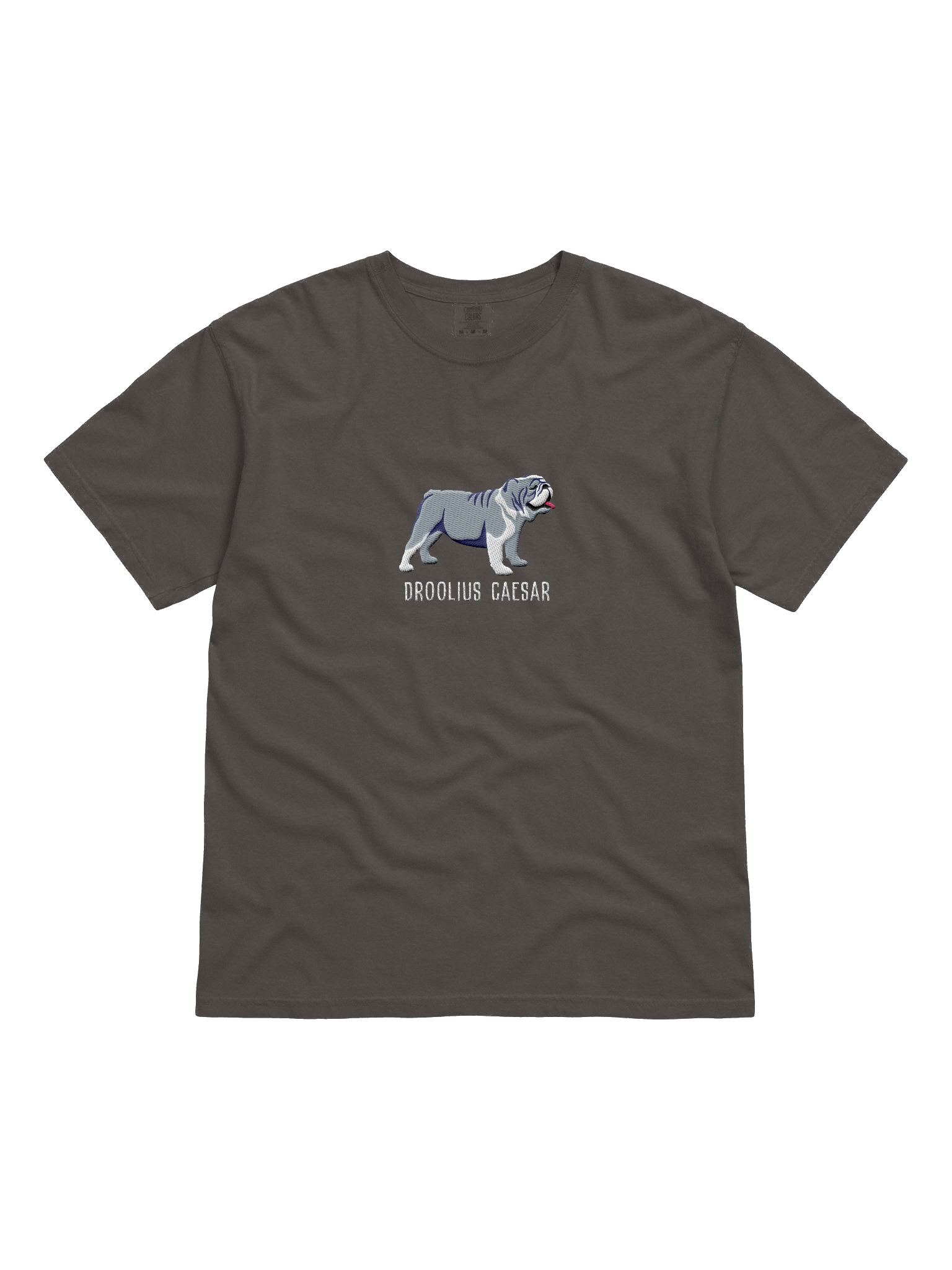 Droolius Caesar T-Shirt(Embroidered) of an English Bulldog(Blue & White) product image (1)