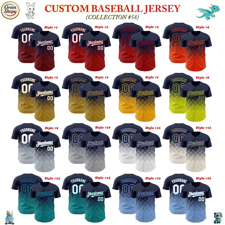 Authentic Baseball Jersey, Custom Baseball Jersey, Personalized Sport Jersey, Colorful, Number, 3D Gradient Square Shape product image (1)