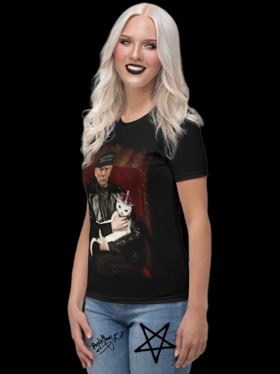 Trump Goth Women's T-shirt - 'Make America Goth Again' Design with White Cat Queen product image (2)