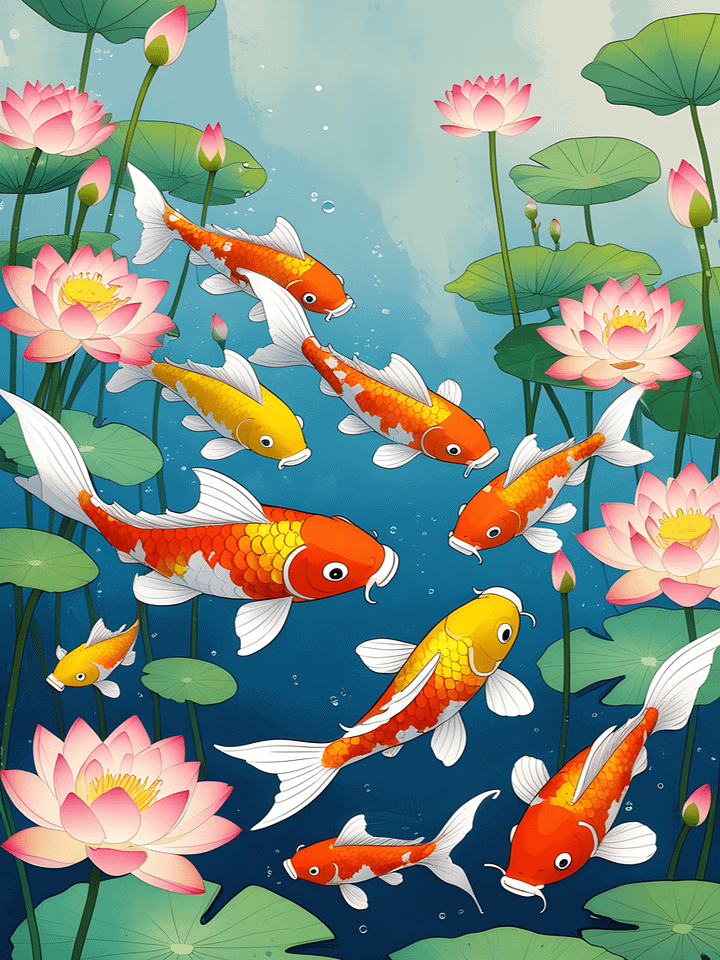 Koi fish in pond Digital Art product image (1)
