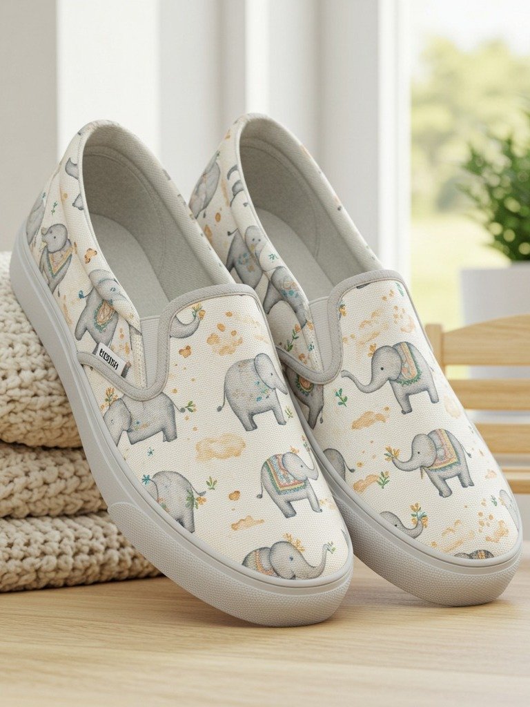 Whimsical Baby Elephant Slip-On Shoes – Cute Animal Pattern for All Ages product image (1)