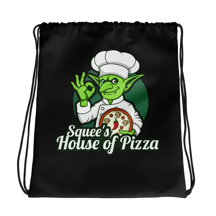 Squee’s House of Pizza Drawstring Bag (Black) product image (1)