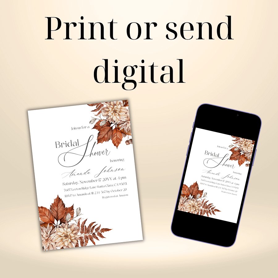 Rustic Bridal Shower Invitation for a Boho Floral Party Theme, Wildflower Themed Fall Wedding Shower Invite Canva Template, Digital Download product image (9)