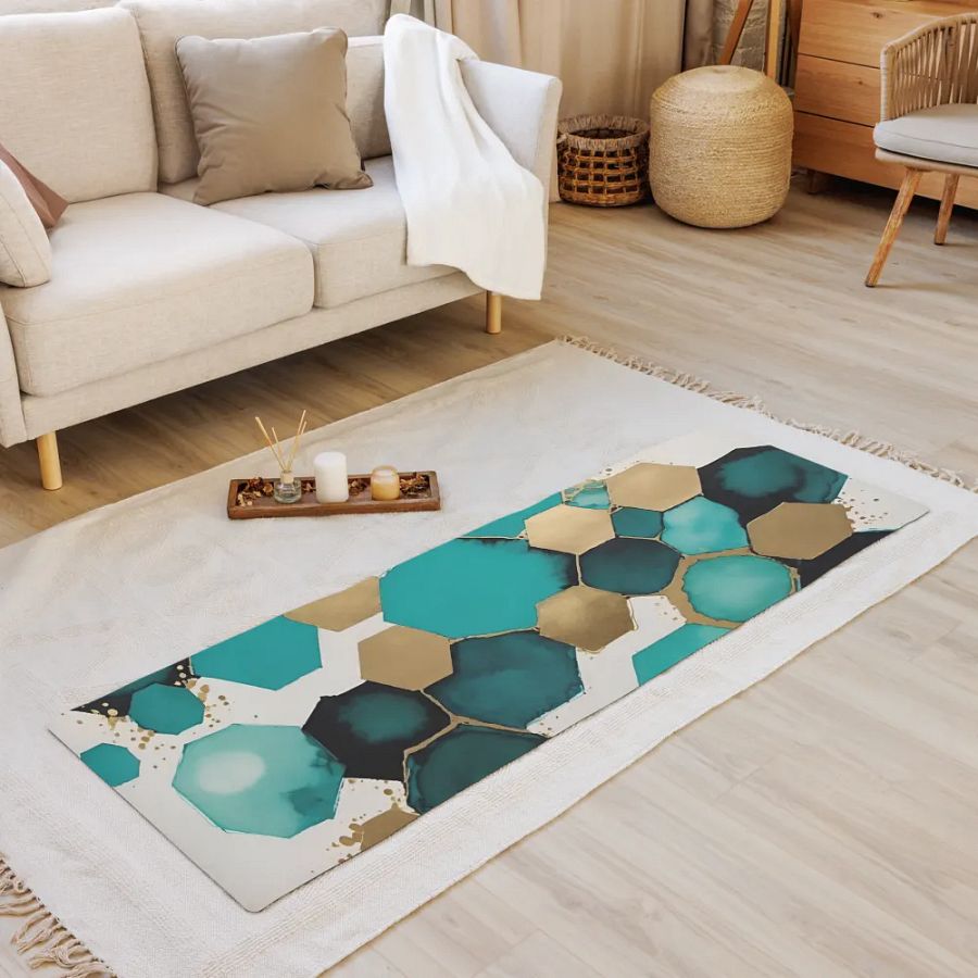 Gold and Teal Honeycomb Yoga Mat product image (8)