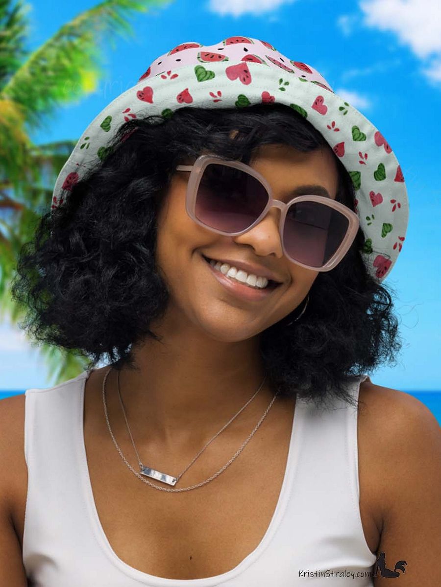 Watermelon Splash Reversible Bucket Hat Watermelons and Hearts product image (6)