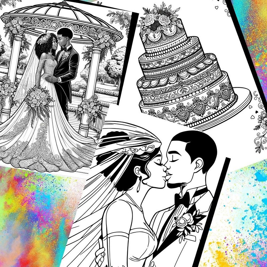 Black Wedding Large Print Coloring Book Pages - Instant Digital Download product image (2)