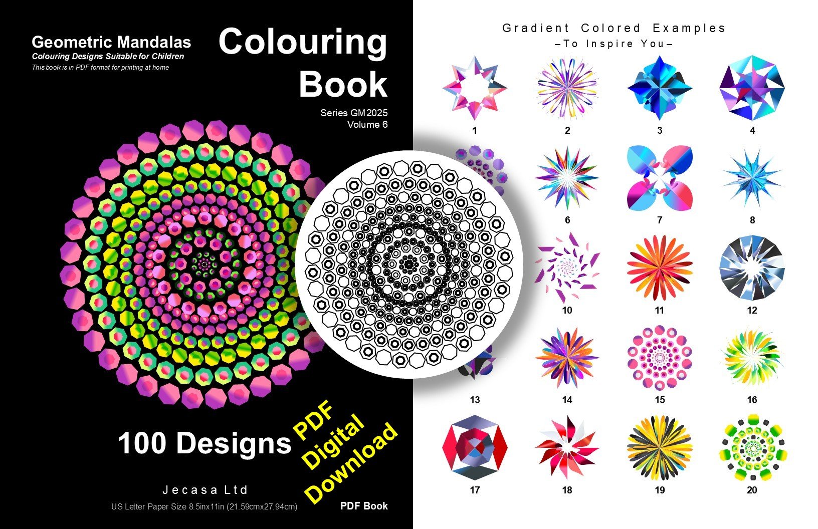 100 Geometric Mandala Coloring Pages | PDF | Digital File | Series GM2025 Vol. 6 product image (1)