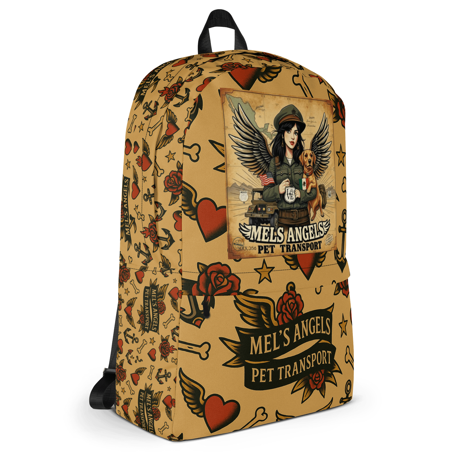 Mel’s Angels Tattoo Flash Logo Backpack – Vintage Chicano Style Travel Gear product image (5)