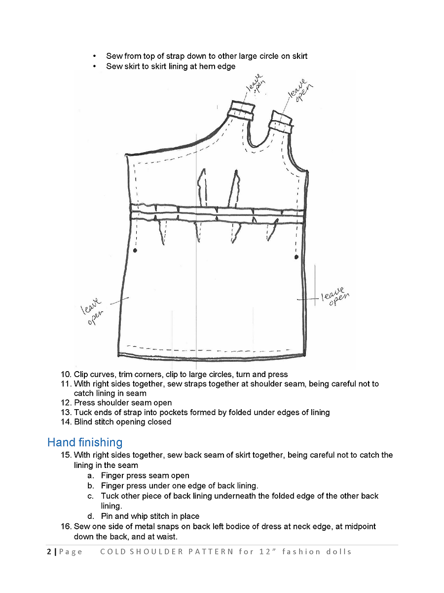Cold Shoulder sewing pattern for 12" fashion dolls product image (3)
