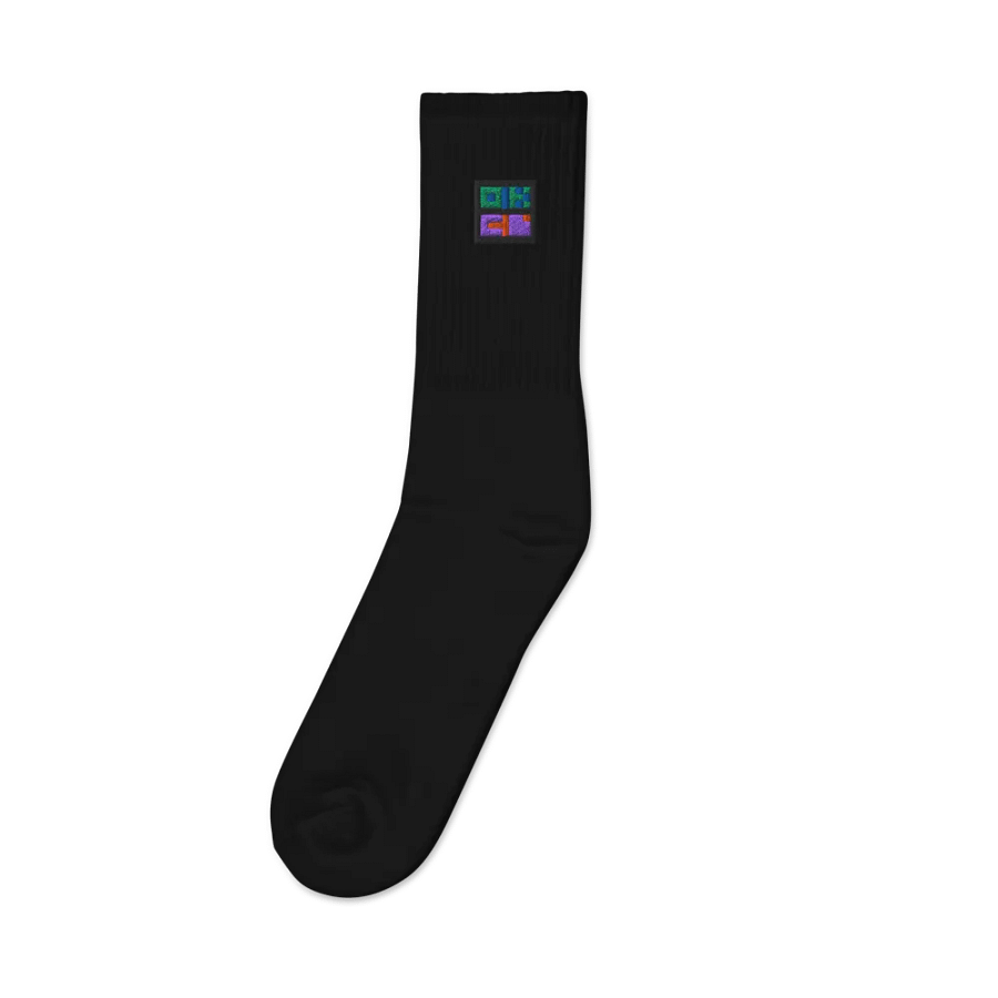 "Cutie Keys" Embroidered Black Crewneck Socks - Nudibranch Leaf Sheep Sea Slug product image (4)