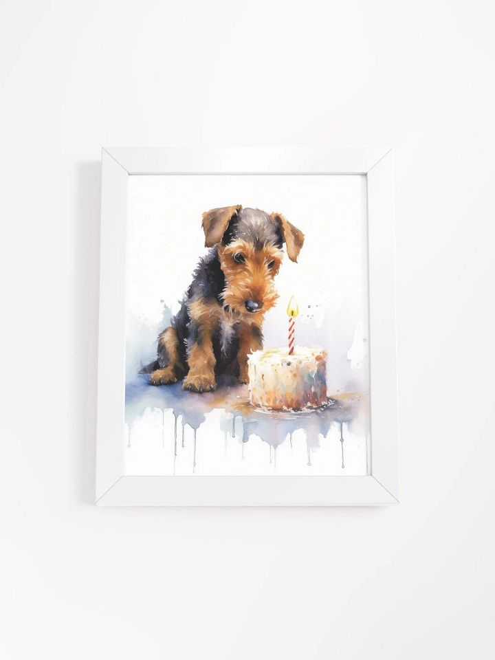 Airedale Terrier Puppy With Birthday Cake Watercolor Wall Art product image (49)
