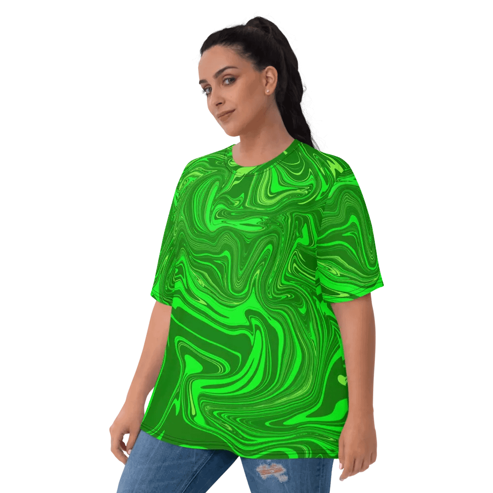 Women's Crew Neck Tshirt - Different Shades of Green Digital Fluid Art product image (5)