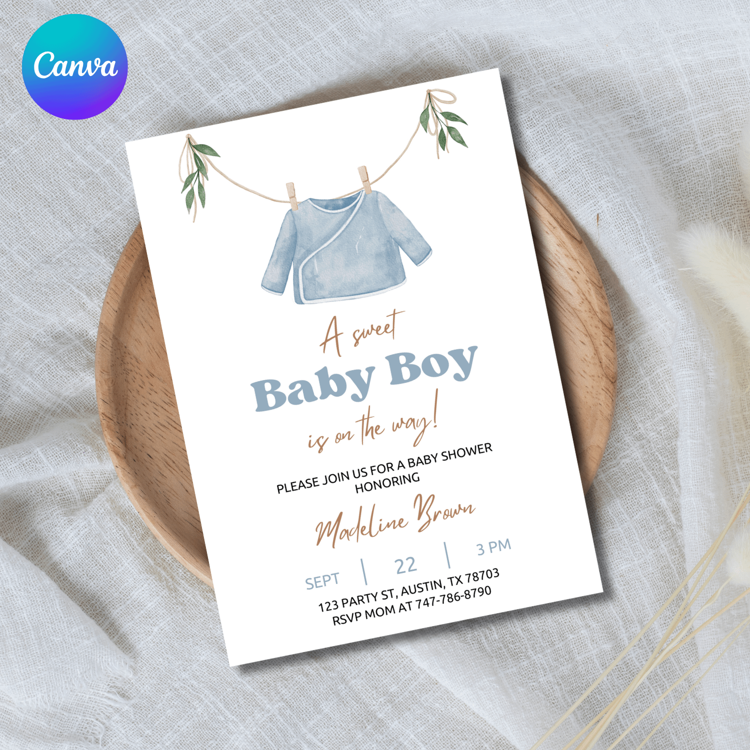Baby Boy Shower Invitation Template – Canva Editable Onesie Invite product image (1)