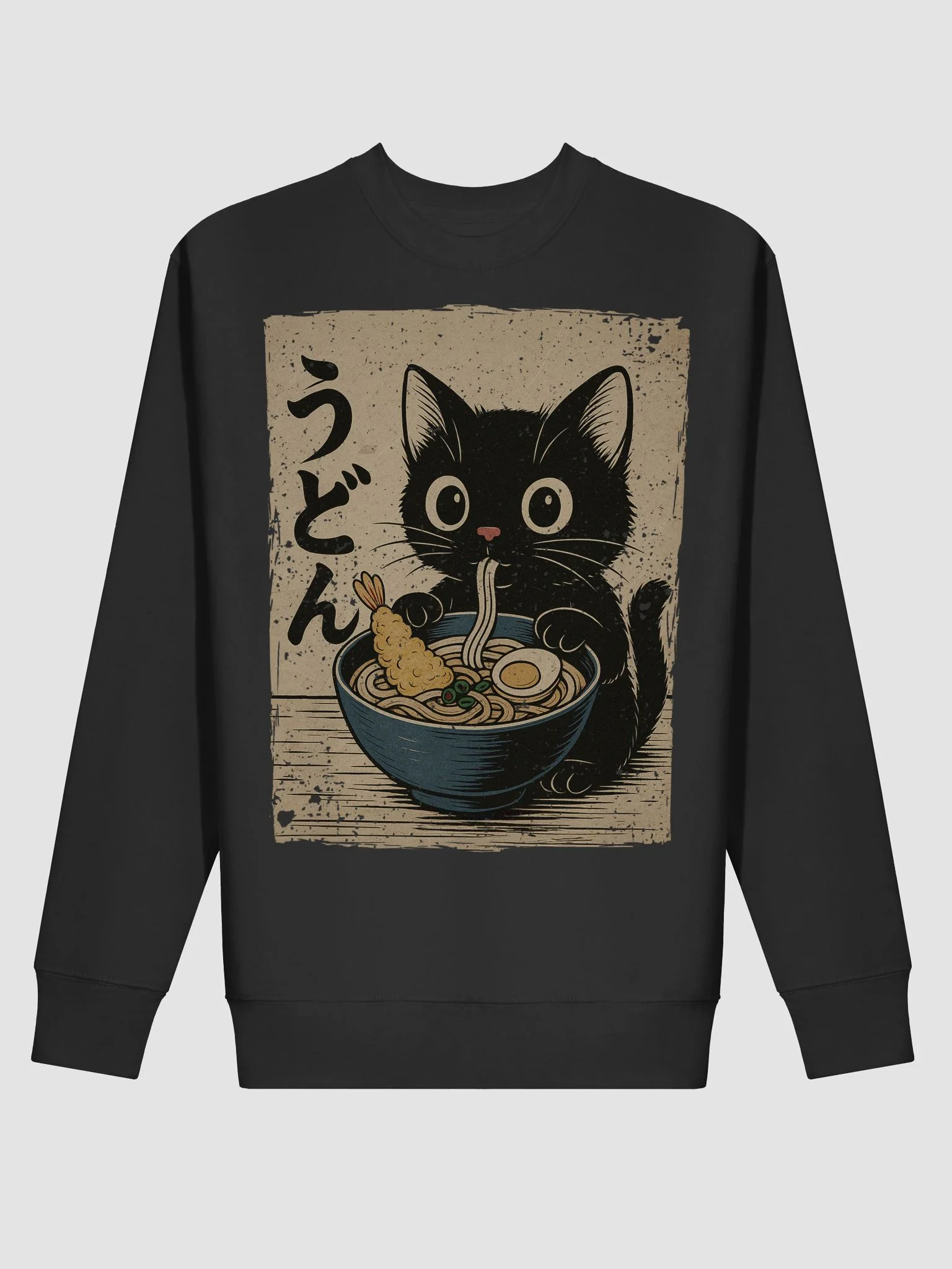 Black Cat Udon Ramen Traditional Japanese Retro Noodle Art Sweatshirt product image (9)