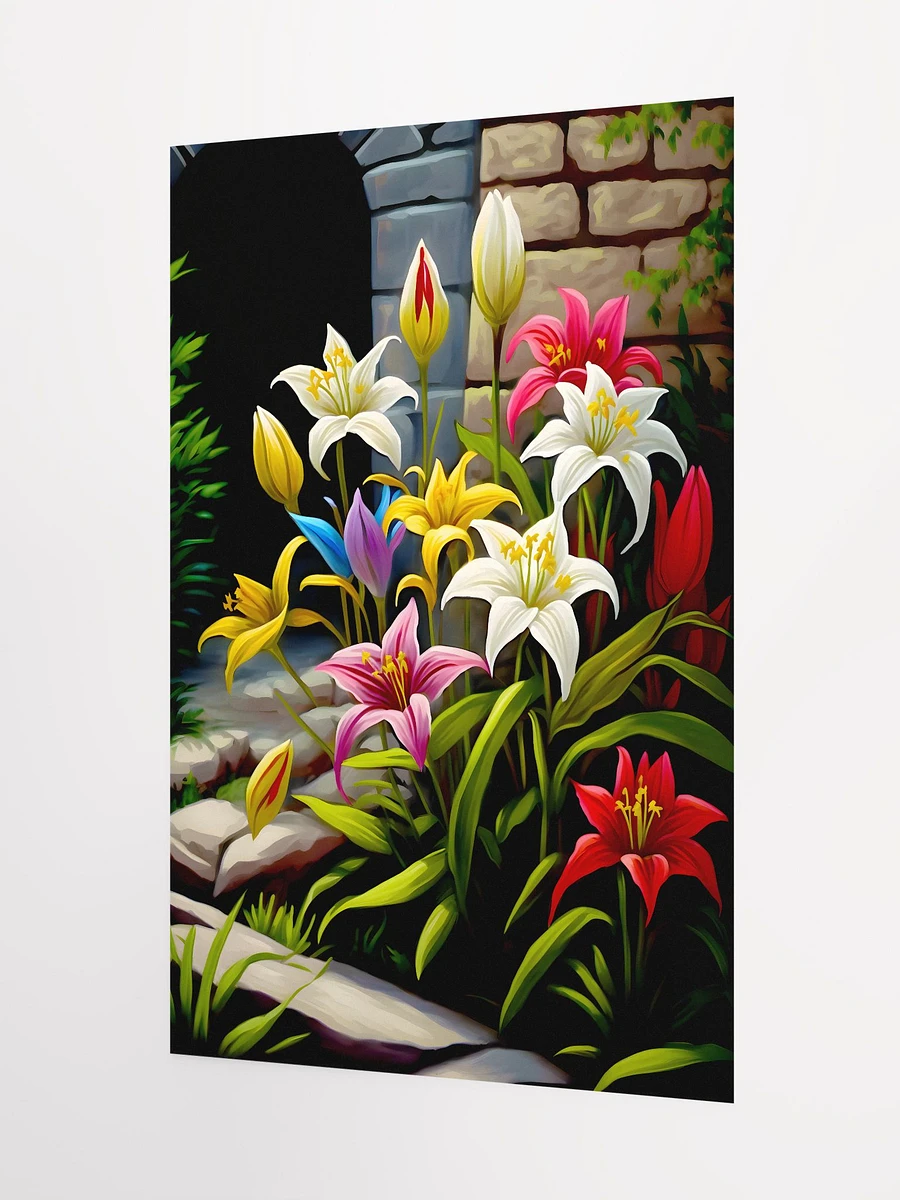 Colorful Lilies Blooming in a Rustic Garden Matte Poster product image (5)
