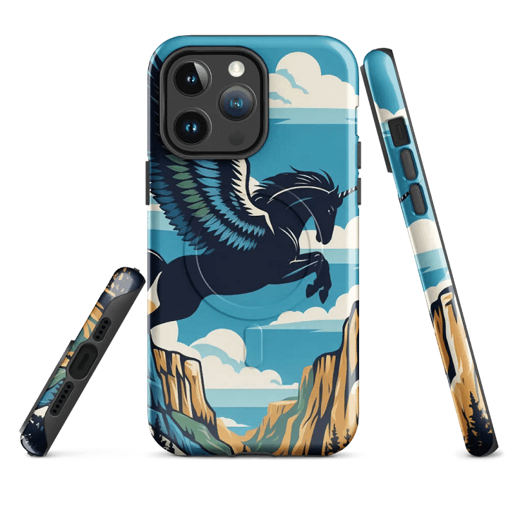MagSafe® Tough Case for iPhone® | Mystic Charm: AI-Designed Black Unicorn Cartoon with Wings product image (4)
