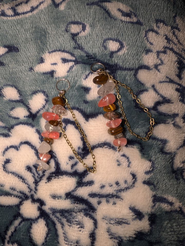 Handmade Crystal Earrings With Looped Bronze Chains! ( GREY MOONSTONE ) product image (1)