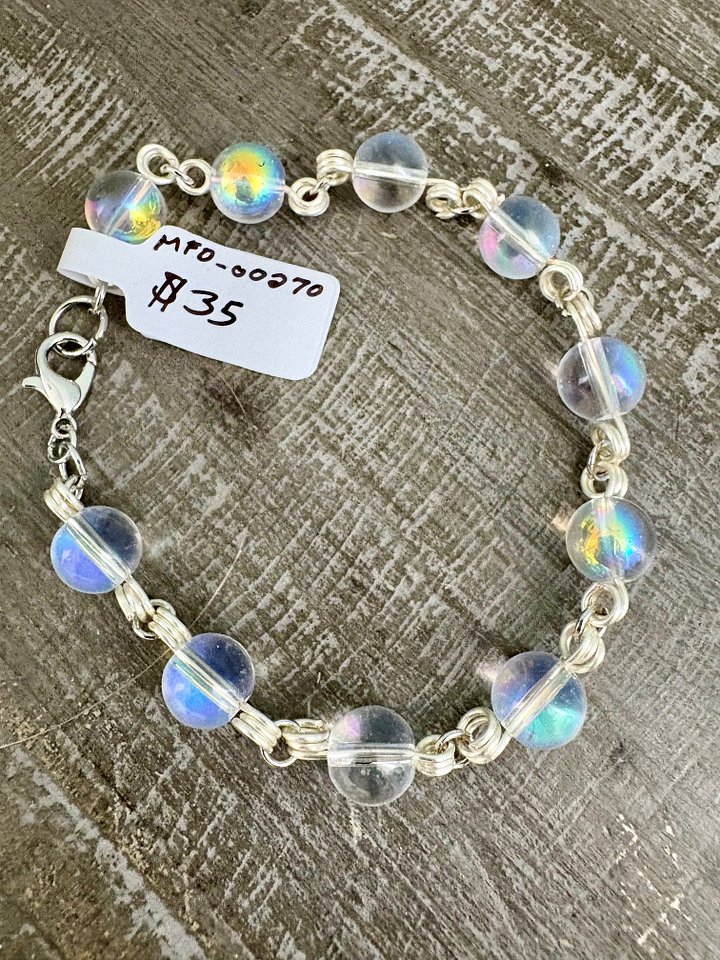 MFD-00270 | Iridescent Glass Bubble Beads Bracelet | Wire Wrapped Links | by Monique Faella Designs™ product image (1)
