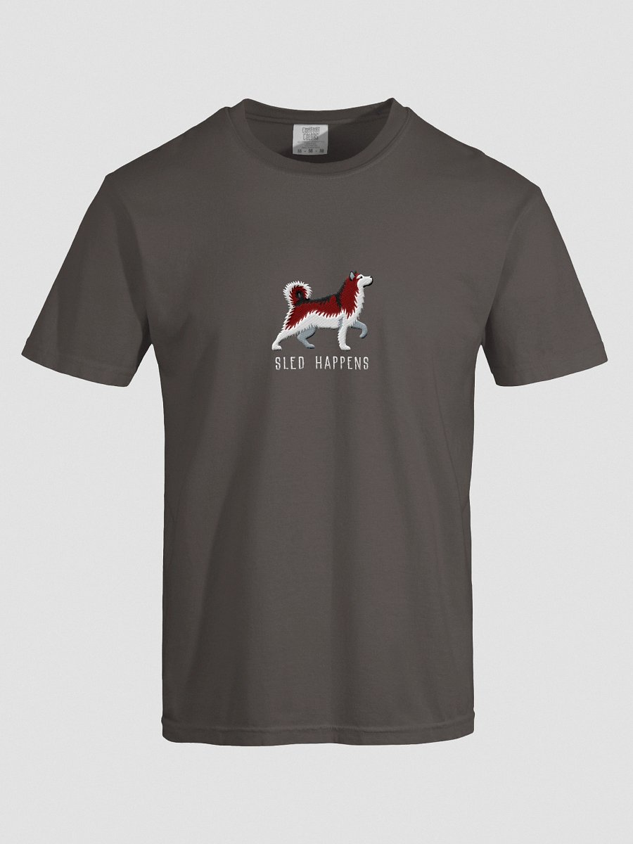 Sled Happens T-Shirt(Embroidered) of an Alaskan Malamute(Red & White) product image (37)