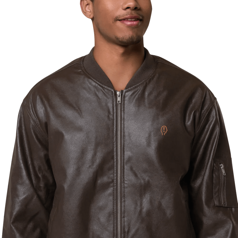 EXCLAIMING MENTALLY monochrome brown faux leather jacket product image (3)