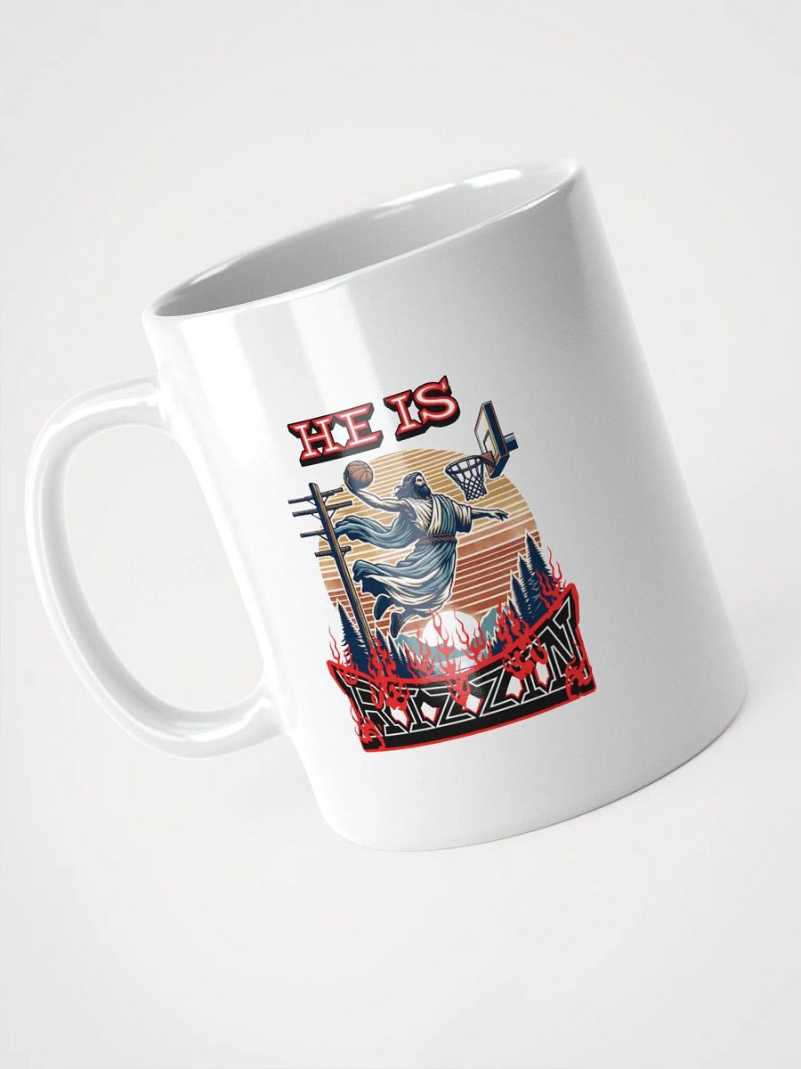 He Is Rizzin Basketball Jesus Divine Dunk White Glossy Mug product image (2)