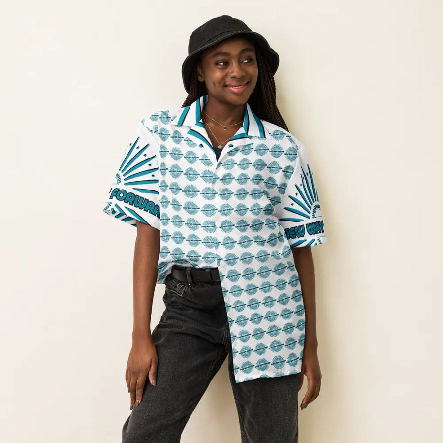 A NEW WAY FORWARD Turquoise Geometric Hawaiian Shirt product image (6)