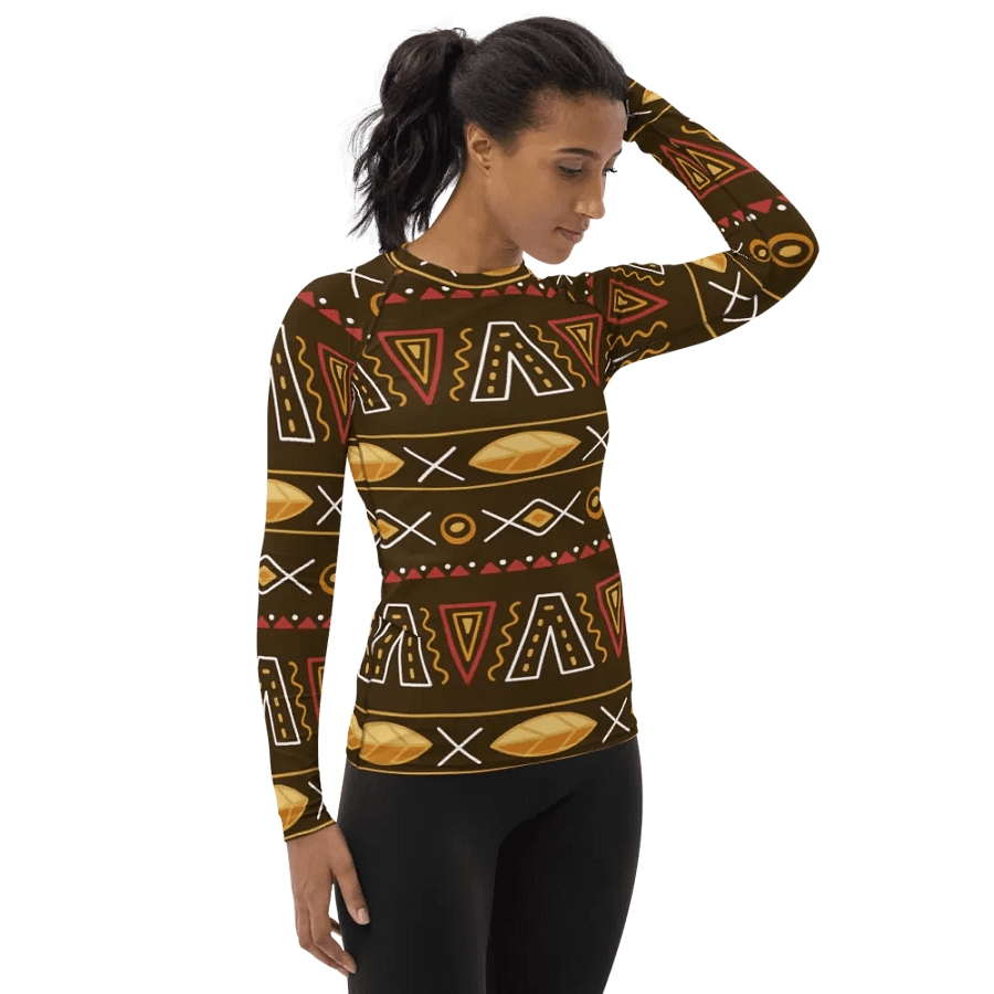 Artistic Spirit: Hand-Drawn African Pattern All-Over Print Women's Rash Guard product image (8)