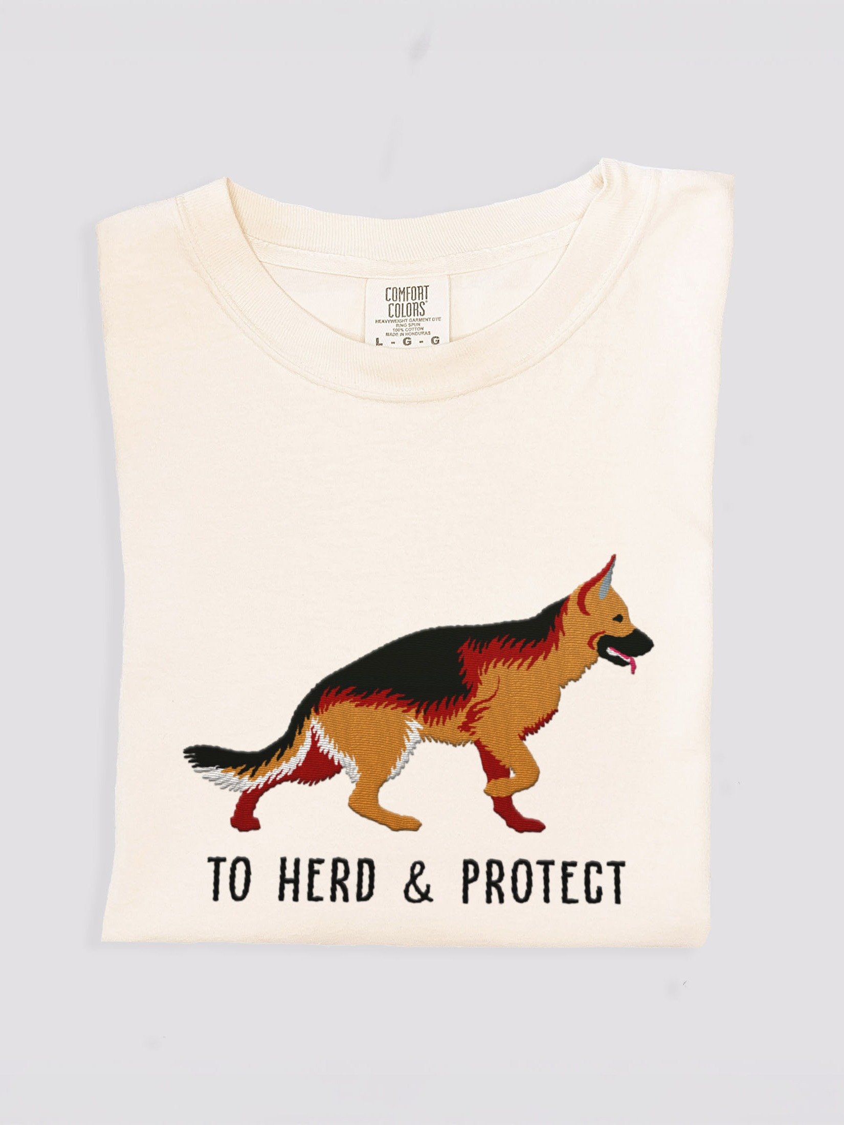 To Herd and Protect T-Shirt(Embroidered) of a German Shepherd(Tan) product image (1)