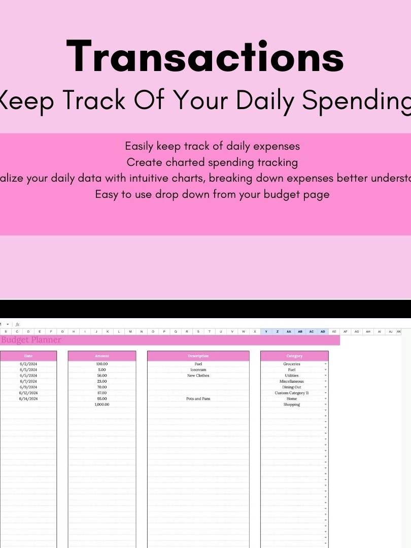 Easy Pink Budget Planner for Google Sheet Monthly Budget Spreadsheet Personal Finance Tracker Money Management Spreadsheet product image (8)