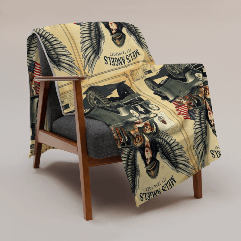 Mel’s Angels Vintage Military Jeep Dog Lover Throw Blanket – Adventure Travel Pet Art, Mexico US Design, Cozy Dog Gift product image (2)