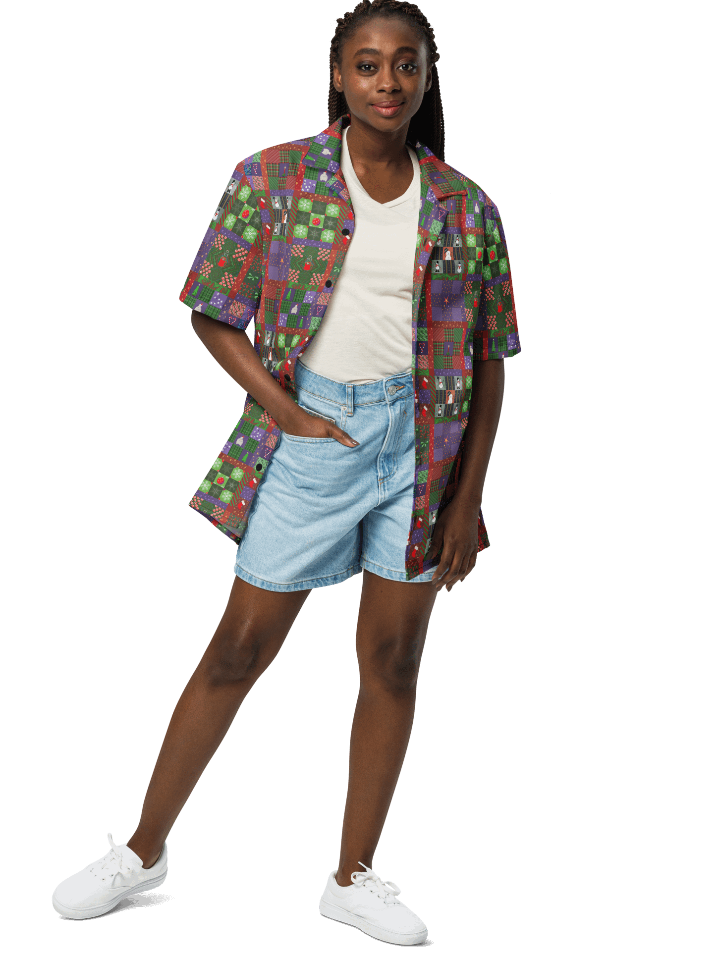 Christmas Patchwork Oversized Button Down Shirt product image (4)