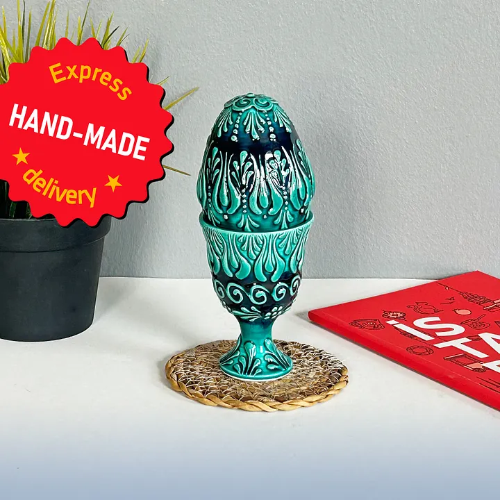 Ceramic turquoise Easter egg — handmade pottery, handmade ceramic, home decor, handmade gift, Turkish ceramic product image (1)