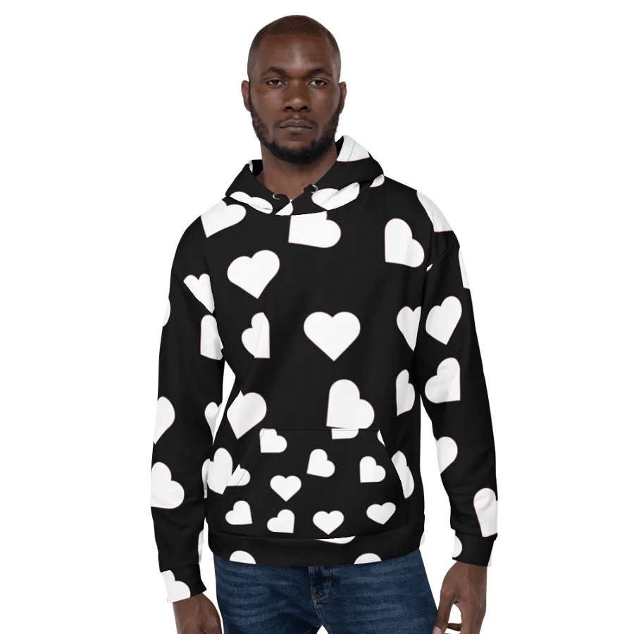 Love Pattern 5 Black and White Unisex Pull Over Hoodie product image (6)