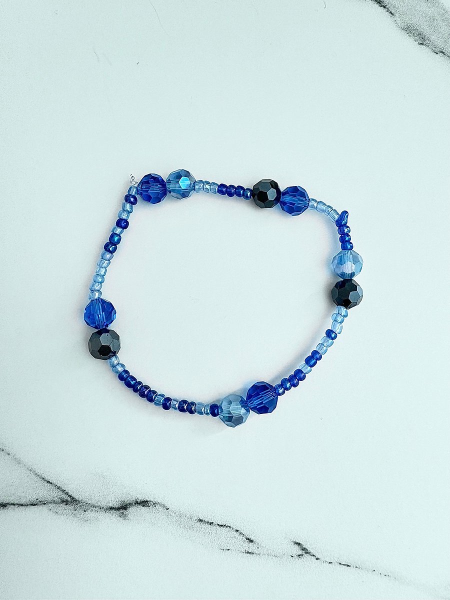 Indigo, Denim & Cobalt Blue Beaded Bracelet | Handmade 7.5" Coastal Charm by Monique Faella Designs™ | MFD-00045 product image (1)