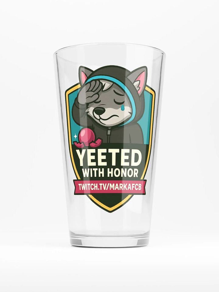 "YEETED WITH HONOR" PINT GLASS – Official Stream Mascot Edition product image (1)