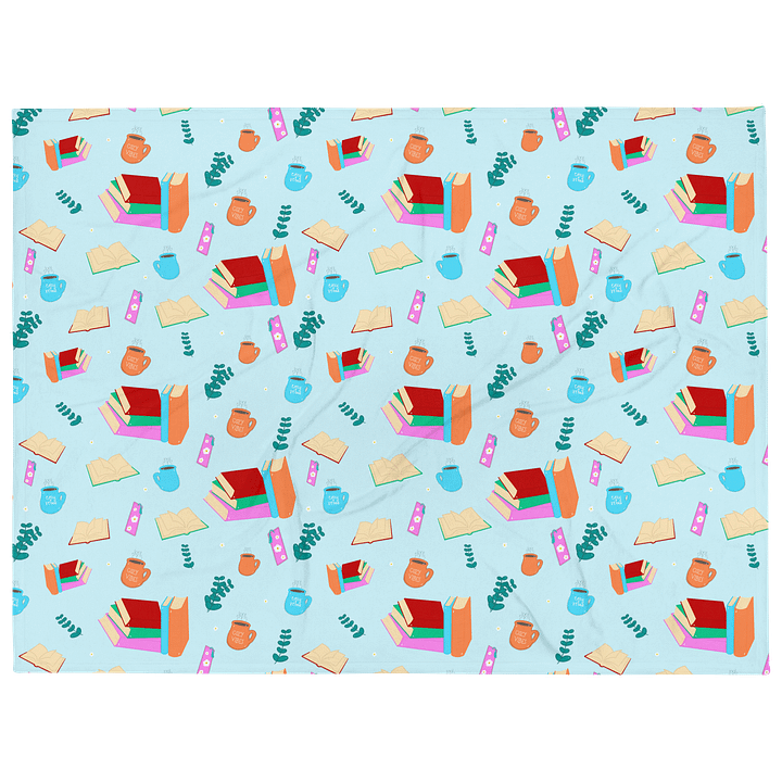 Cozy Book Lovers Pattern- Blue Background Throw Blanket product image (2)