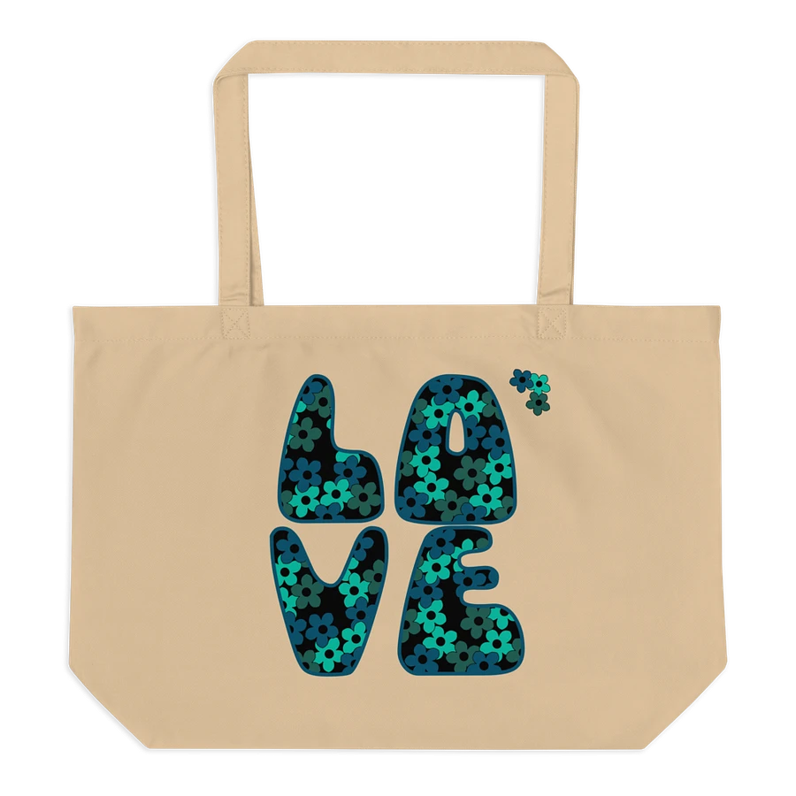 Teal Flower LOVE Text Eco-Friendly Large Tote Bag product image (1)