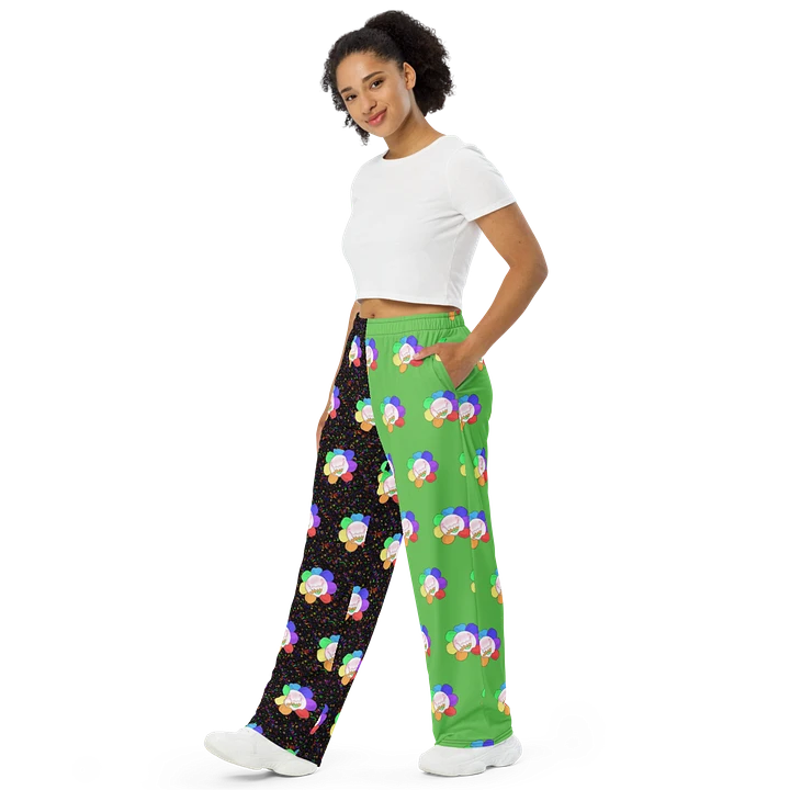 Split Green and Arcade All-Over Flower Unisex Wide-Leg Pants product image (1)