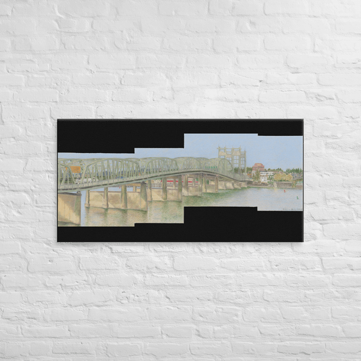 View from the Jantzen Beach Hotel in Portland, Oregon on Canvas with Black Fill (24" x 48") product image (2)