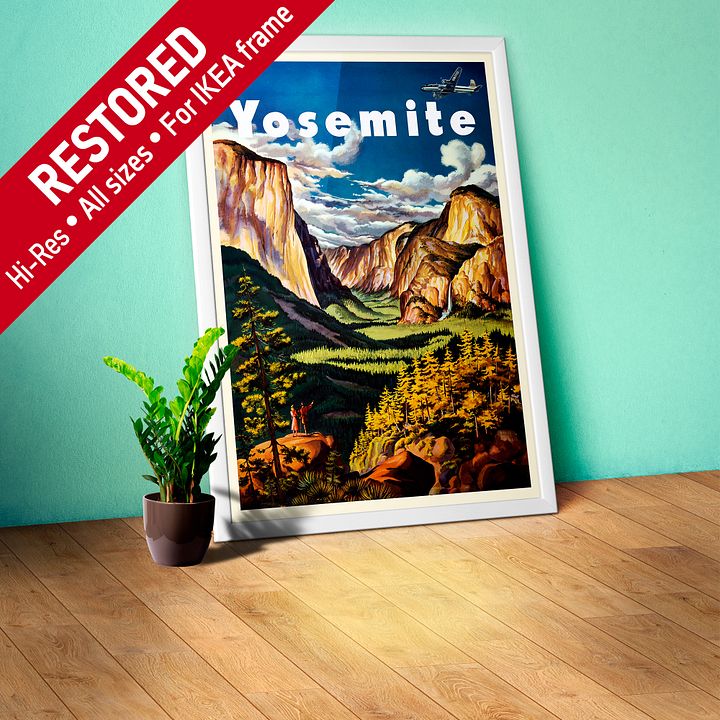 Yosemite, USA. United Air Lines, 1945 — retro vintage travel poster, retro travel art, retro travel wall art product image (1)