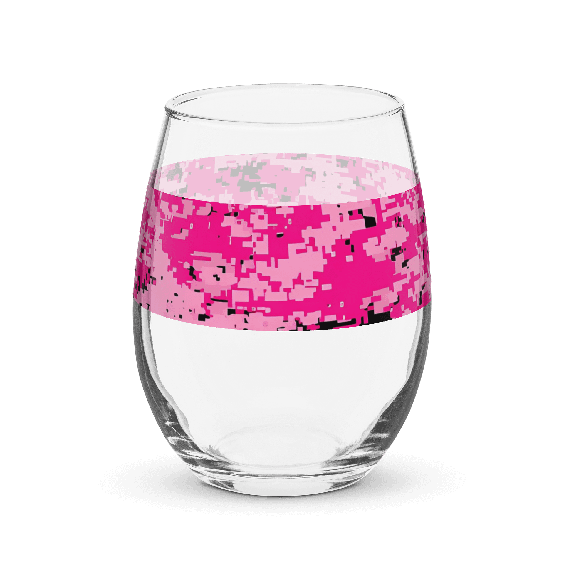 Pixelated Pink Camo Stemless Wine Glass product image (3)